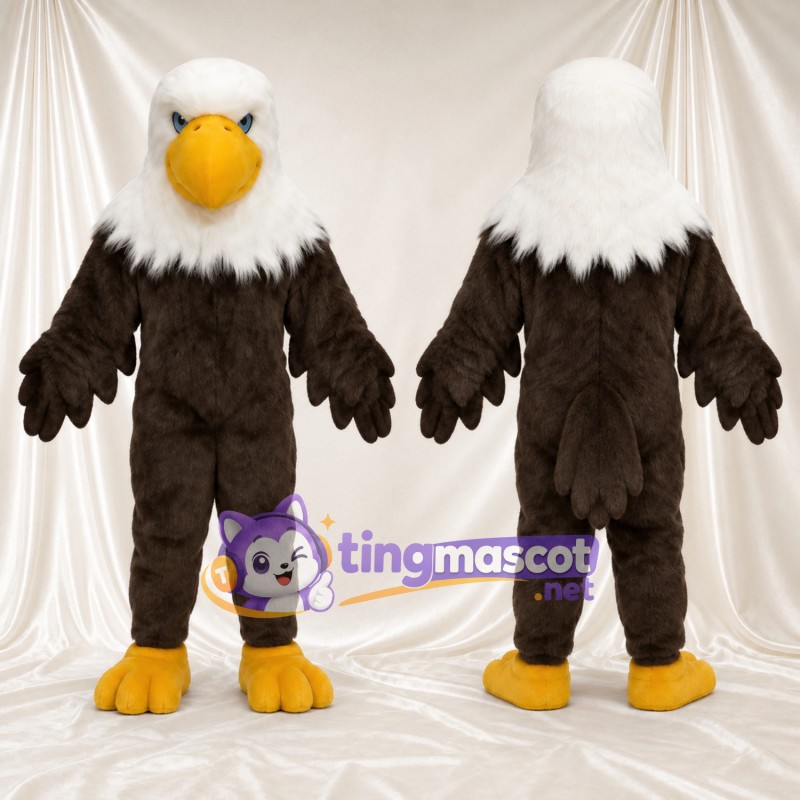 Maskottchenkostüm Adler – braun – Füße (gelb); Kopf (weiß)