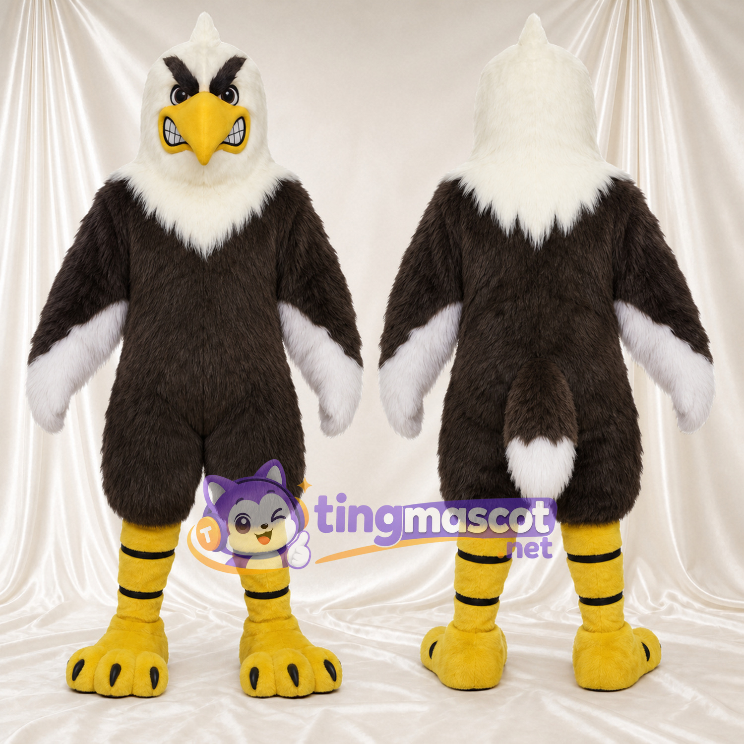 Black and White Eagle Mascot Costume - Striped Legs and White Wing Tips Black and White Eagle Mascot Costume - Striped Legs and White Wing Tips