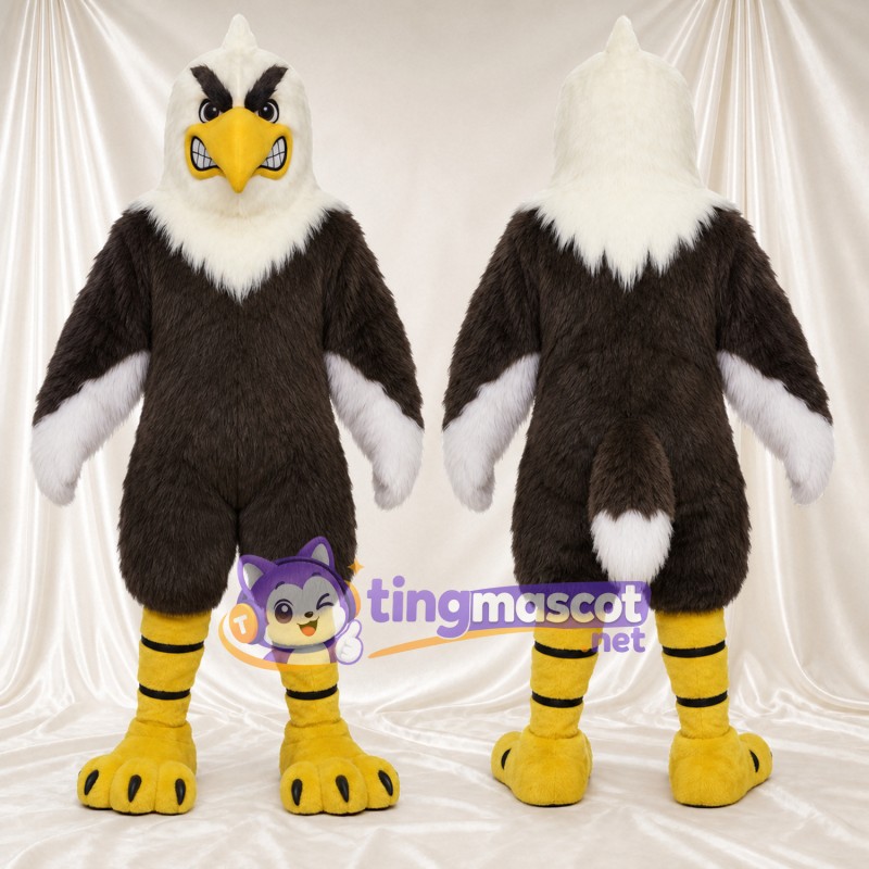 Black and White Eagle Mascot Costume - Striped Legs and White Wing Tips