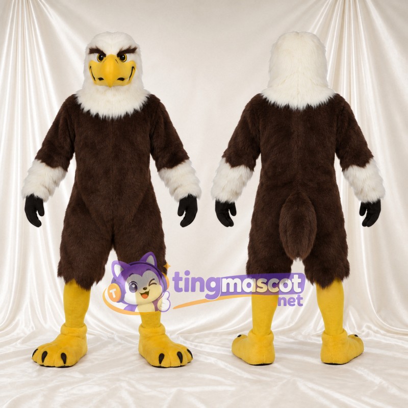 Costume de mascotte Aigle – marron – Tête (blanc); Poignets (blanc)
