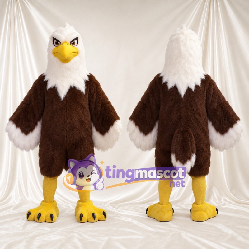 Costume de mascotte Aigle – marron – Griffes (noir); Bouts des ailes (blanc)