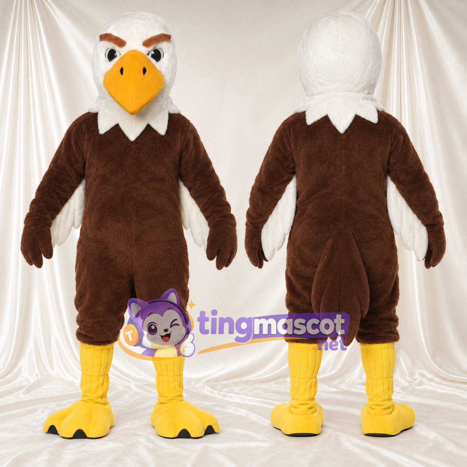 Costume de mascotte Aigle – marron – Sourcils inclinés; Tête (blanc) Costume de mascotte Aigle – marron – Sourcils inclinés; Tête (blanc)