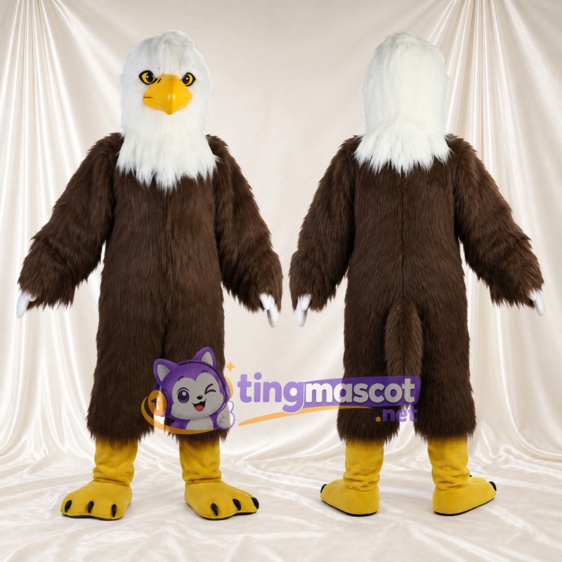 Costume de mascotte Aigle – marron – Tête (blanc); Bouts des ailes (blanc)
