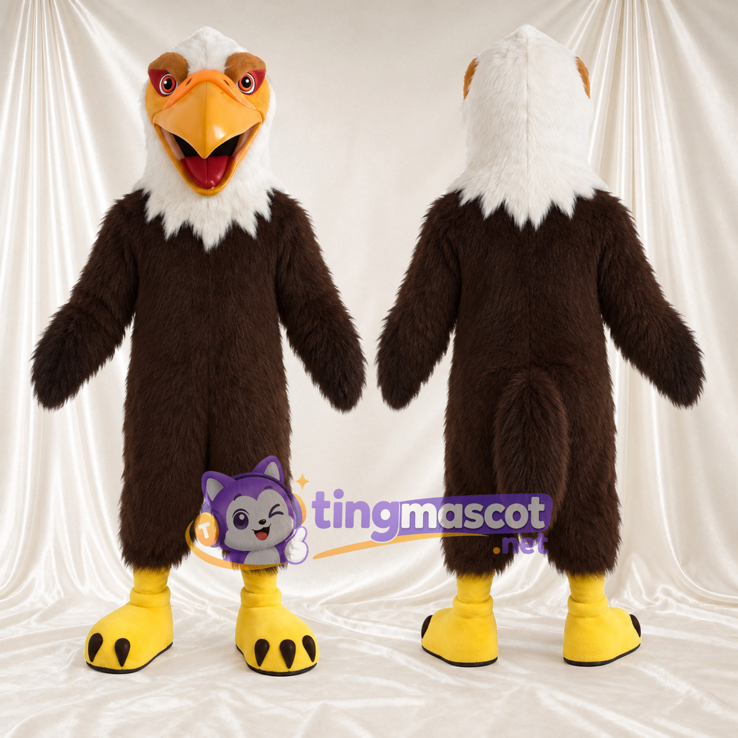 Costume de mascotte Aigle – marron – Bouche ouverte; Tête (blanc) Costume de mascotte Aigle – marron – Bouche ouverte; Tête (blanc)