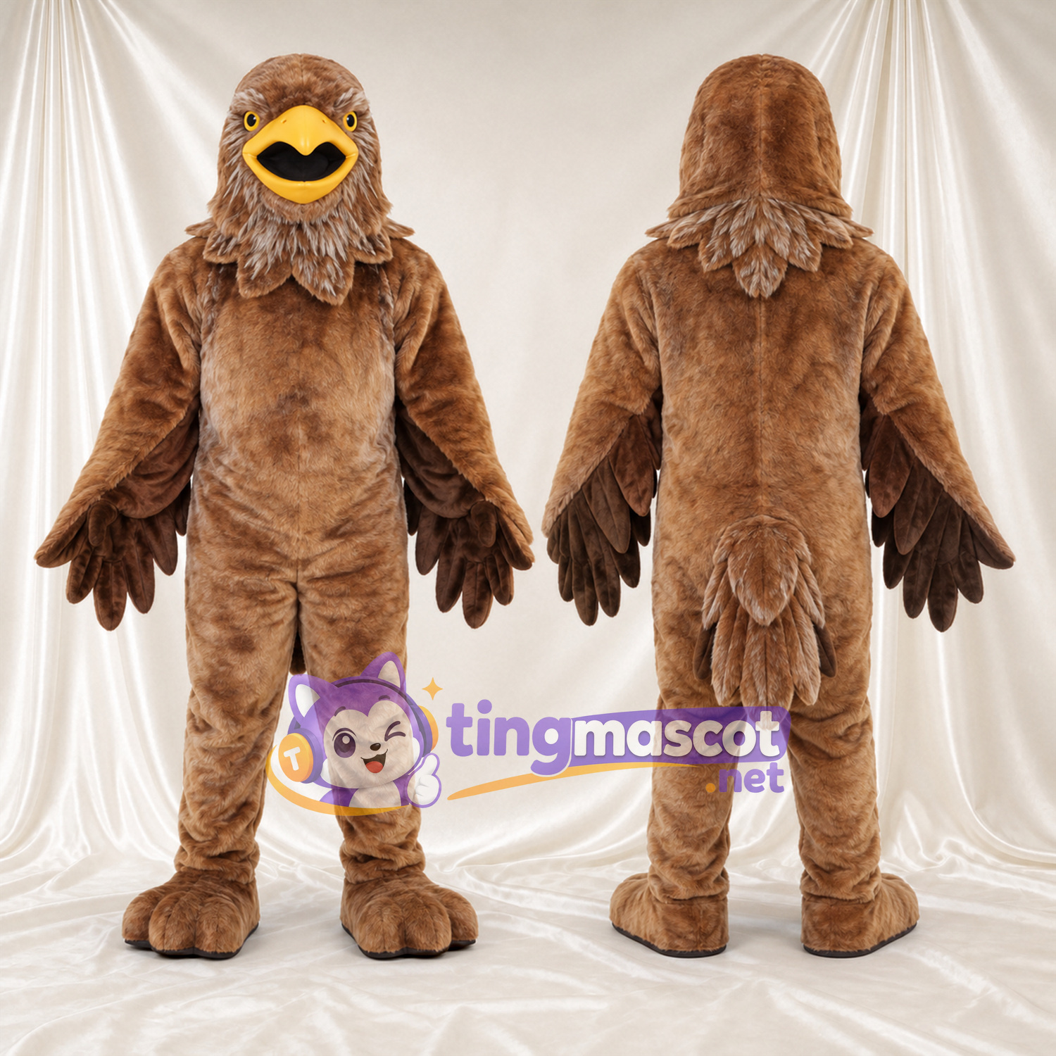 Costume de mascotte Aigle – marron – Pieds (marron); Tête (marron) Costume de mascotte Aigle – marron – Pieds (marron); Tête (marron)