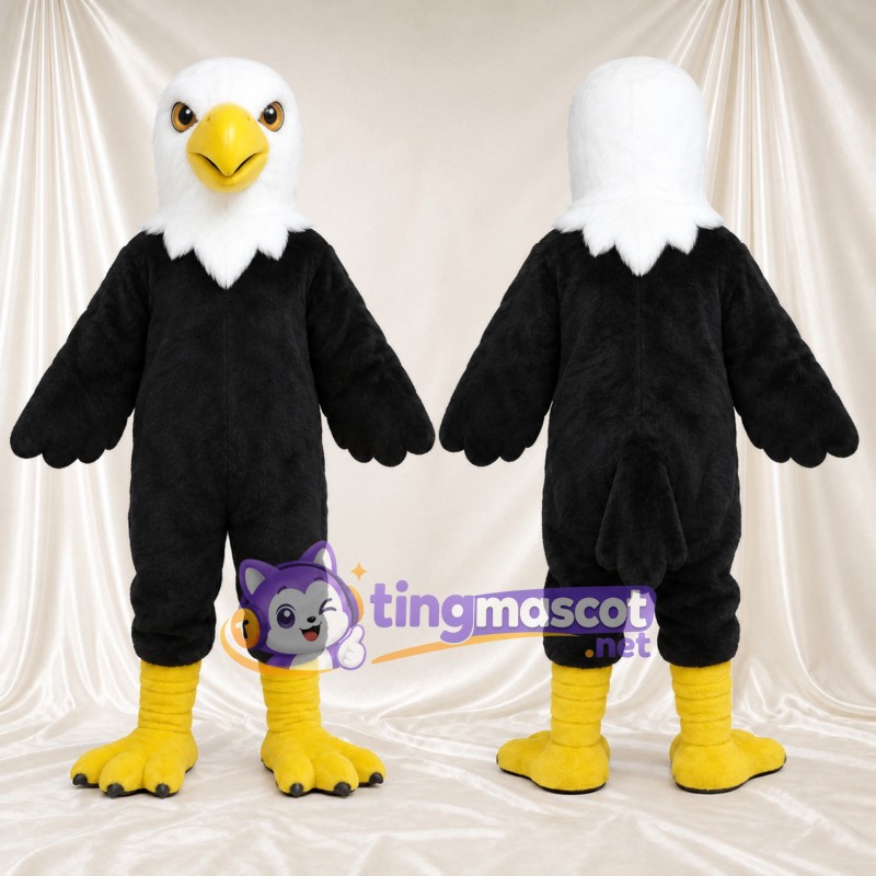 Maskottchenkostüm Adler – schwarz / weiß – Schnabel (gelb); Beine (gelb)