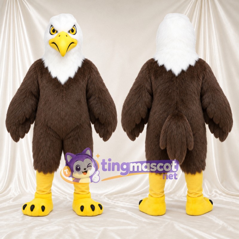 Maskottchenkostüm Adler – braun – Runder Bauch; Kopf (weiß)