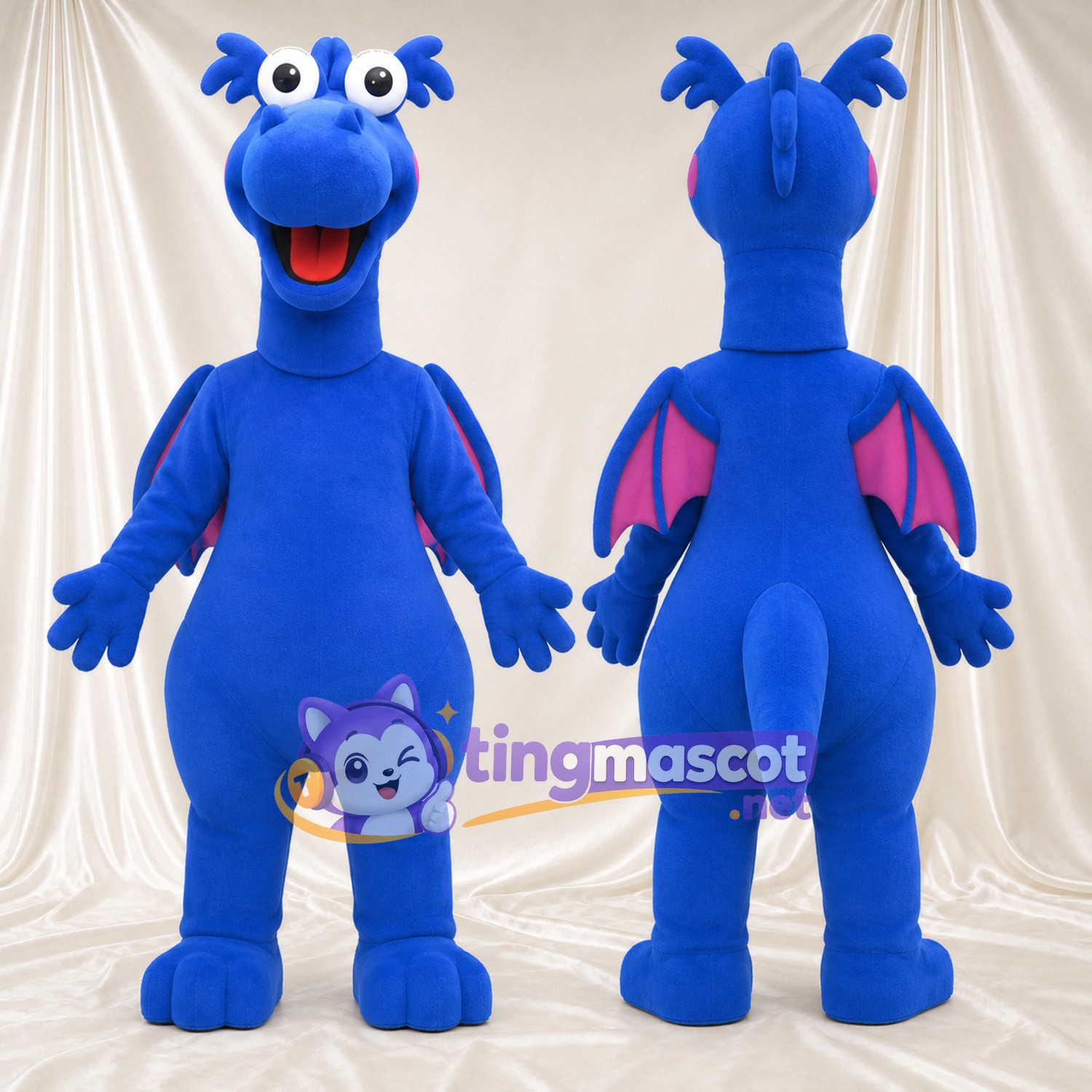 Blue Dragon Mascot Costume - Pink Wings Blue Dragon Mascot Costume - Pink Wings