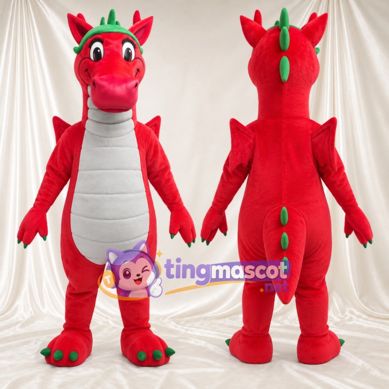 Costume de mascotte Dragon – rouge – Épines (vert)