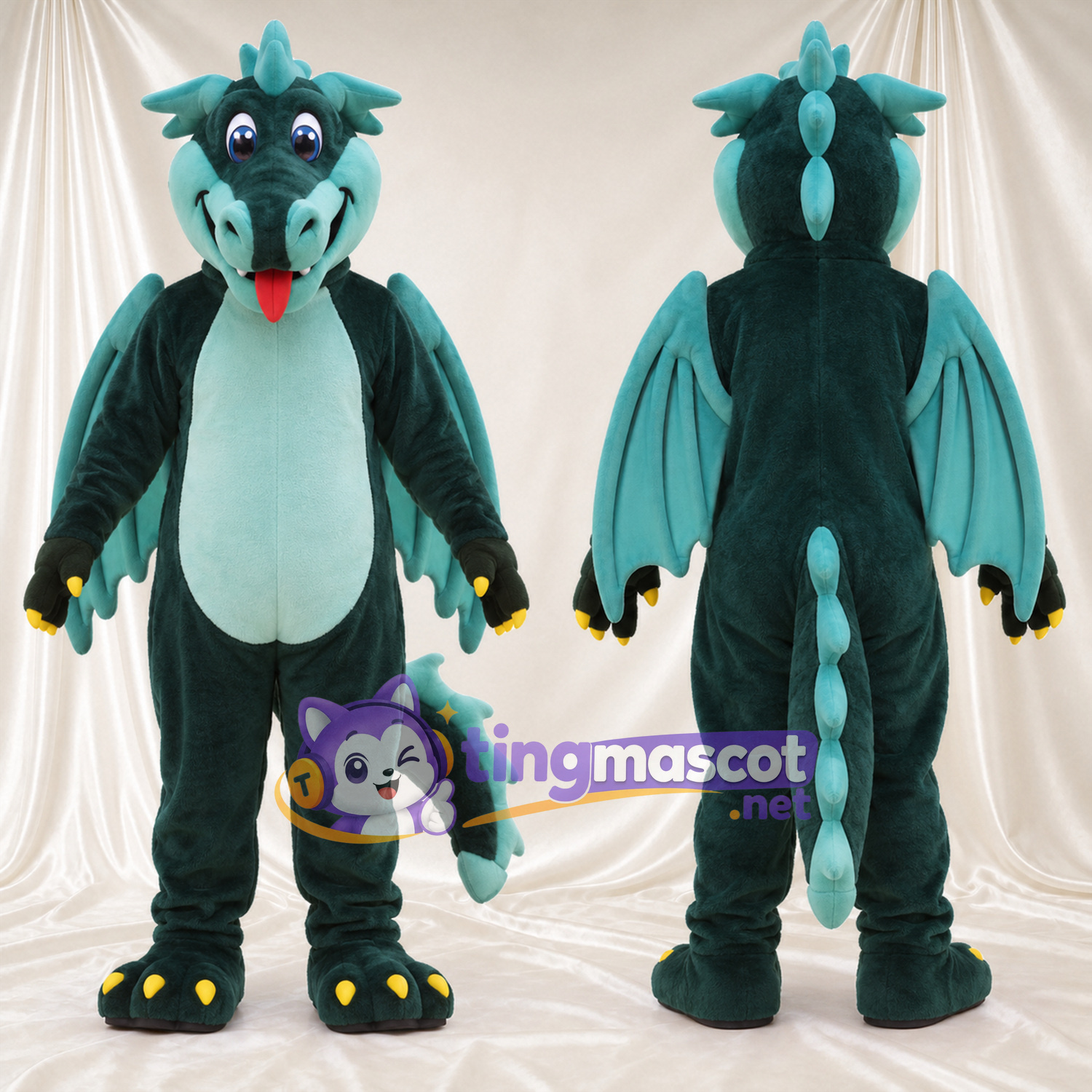 Teal Dragon Mascot Costume - Light Teal Belly
