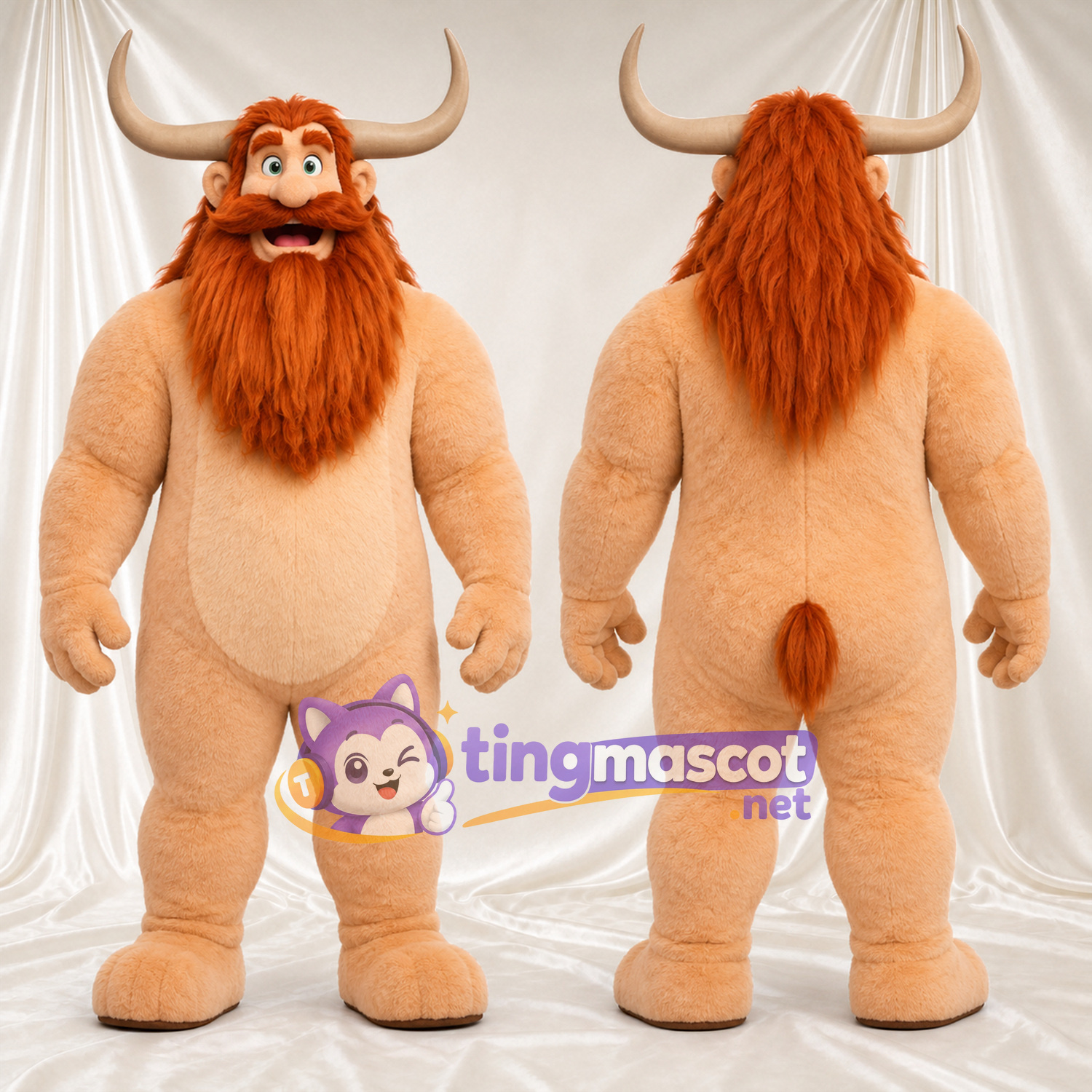 Maskottchenkostüm Monster mit Hörnern – hellbraun – Bart (orange) Maskottchenkostüm Monster mit Hörnern – hellbraun – Bart (orange)