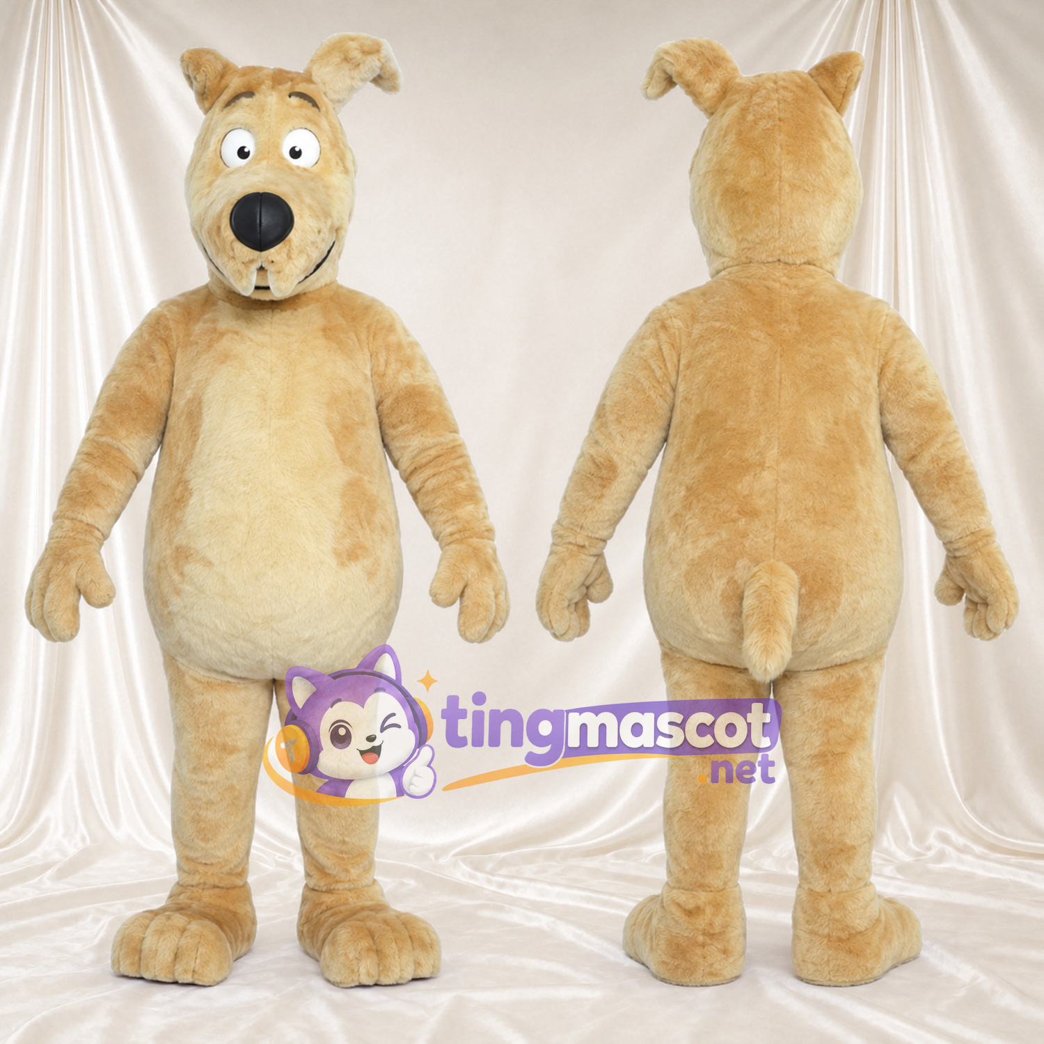 Beige Dog Mascot Costume - Cream Belly and Bent Ears Beige Dog Mascot Costume - Cream Belly and Bent Ears