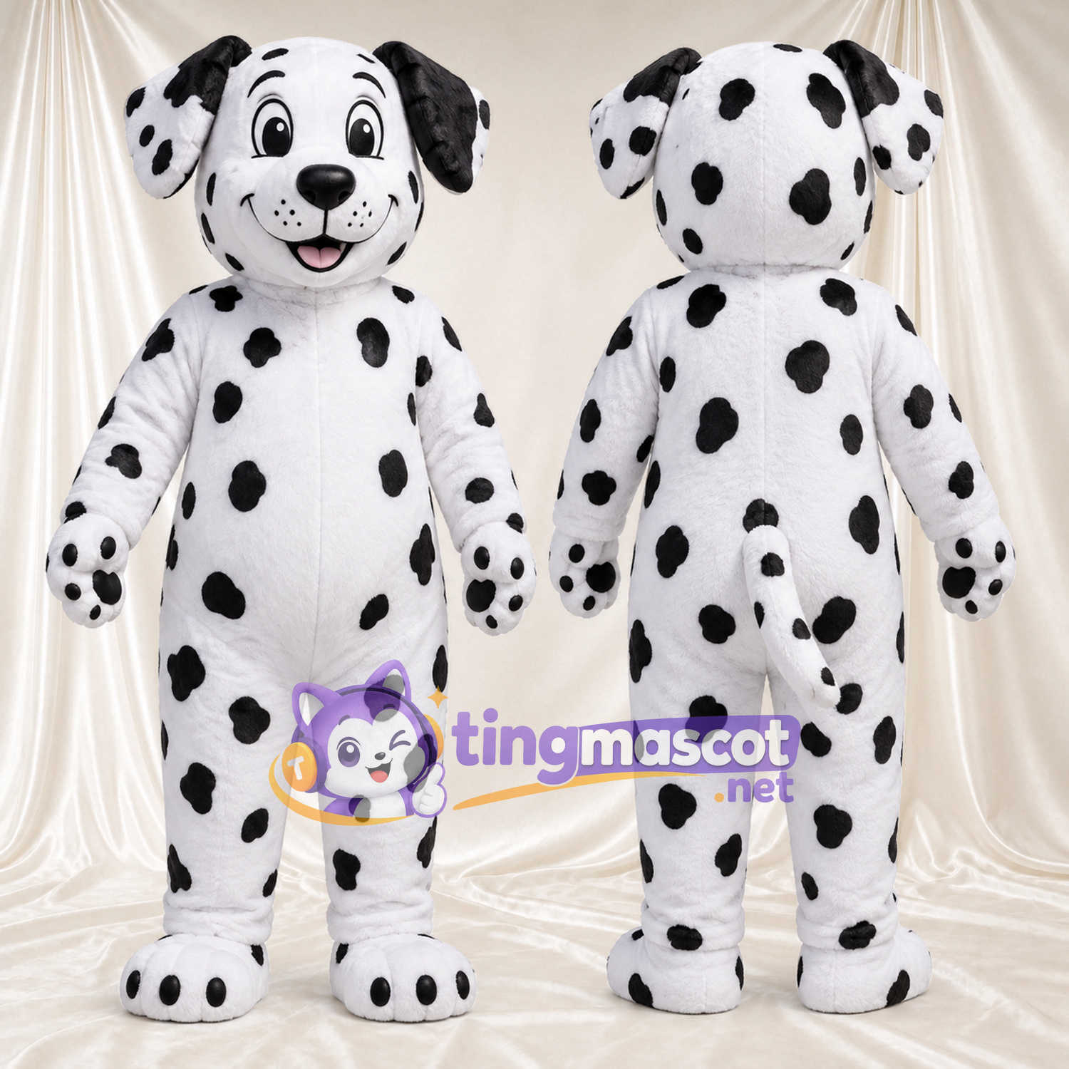 Costume de mascotte Dalmatien – blanc / noir – Corps tacheté Costume de mascotte Dalmatien – blanc / noir – Corps tacheté