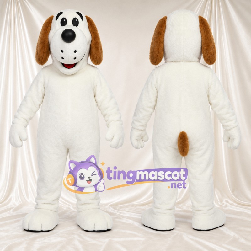 Costume de mascotte Chien – blanc – Oreilles tombantes (marron); Queue (marron)