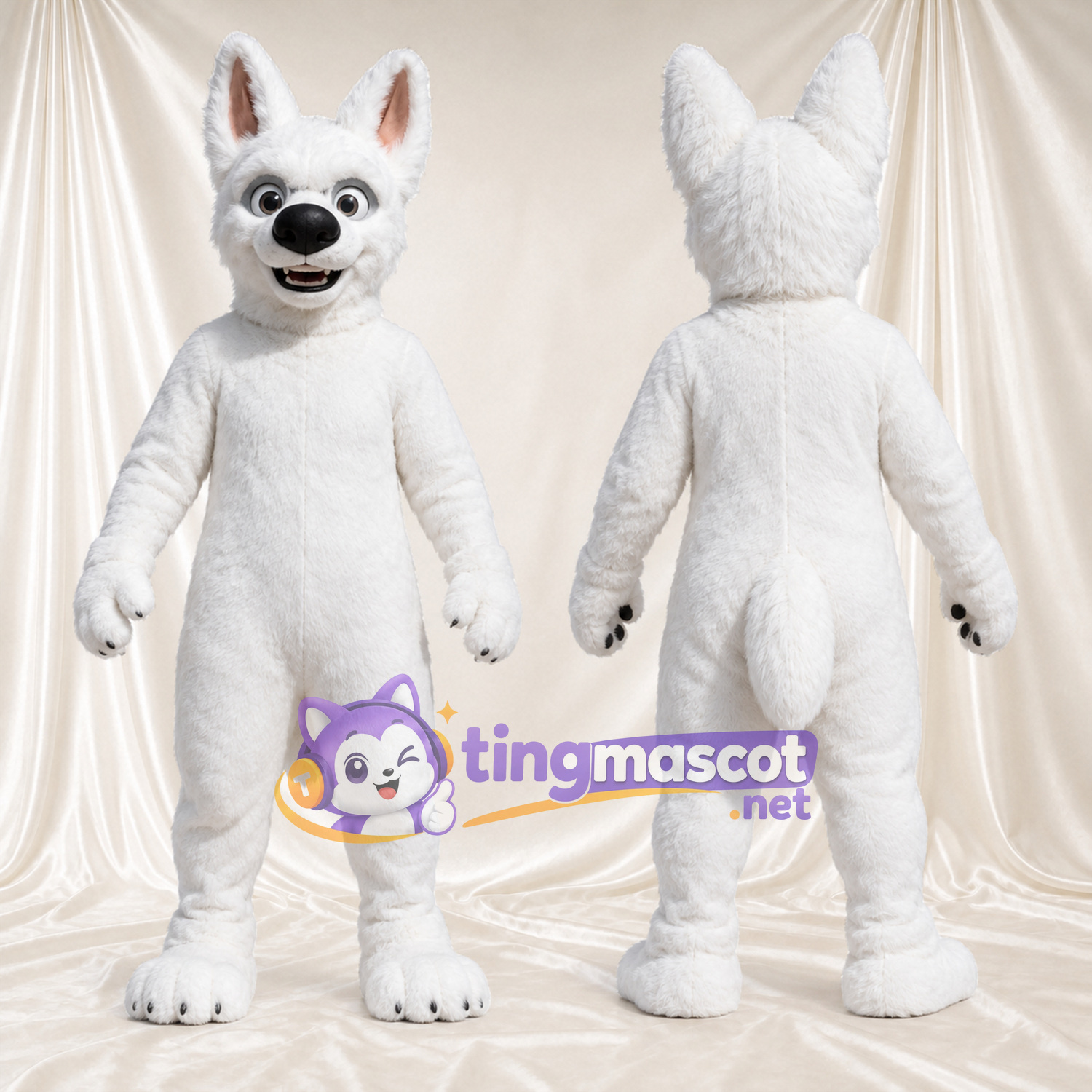 Costume de mascotte Chien – blanc – Oreilles pointues Costume de mascotte Chien – blanc – Oreilles pointues