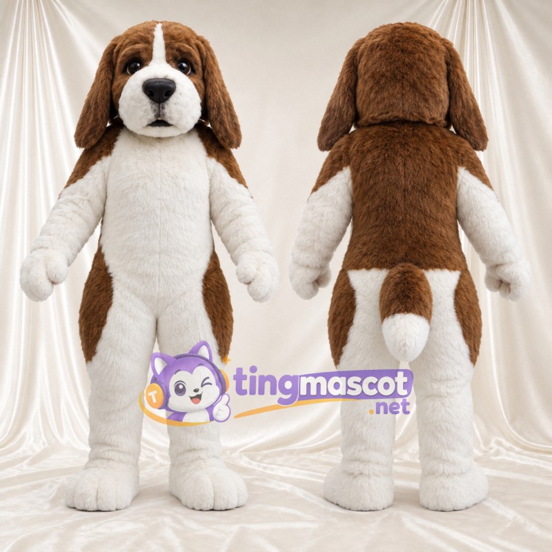 Maskottchenkostüm Hund – braun / weiß – Brust (weiß); Unterschenkel (weiß)