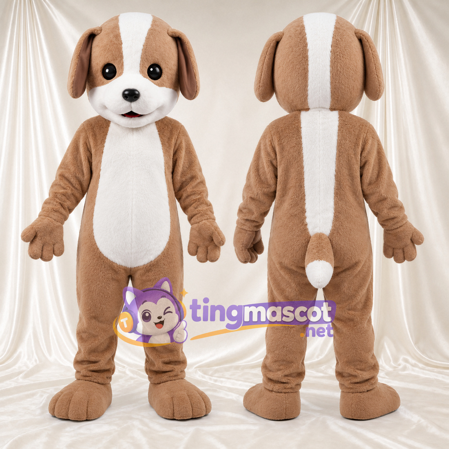 Maskottchenkostüm Hund – braun / weiß – Bauch (weiß); Gesichtsblässe (weiß) Maskottchenkostüm Hund – braun / weiß – Bauch (weiß); Gesichtsblässe (weiß)
