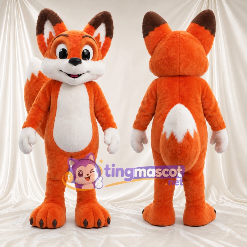 Maskottchenkostüm Fuchs – orange – Schwanzspitze (weiß); Handschuhe (weiß)