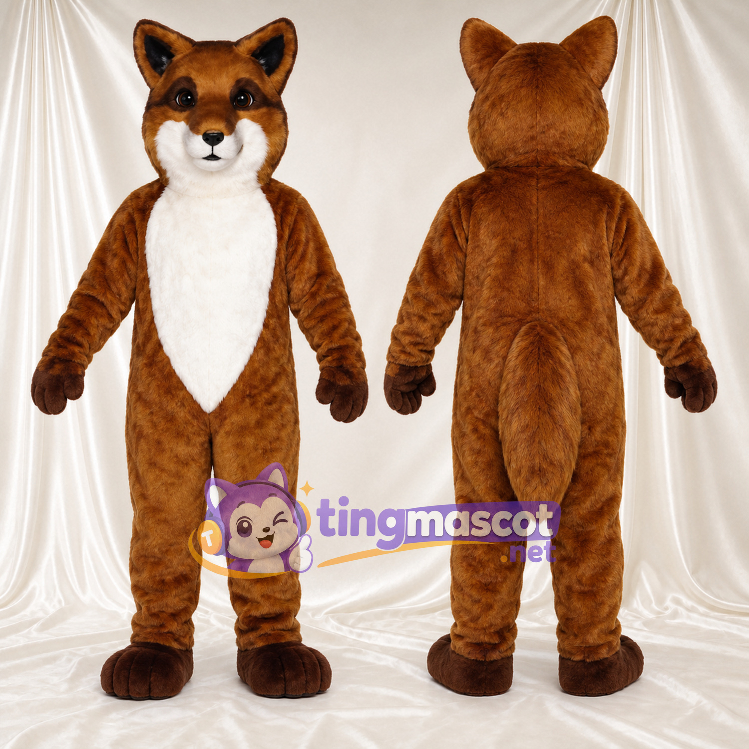 Brown Fox Mascot Costume - Leaf-Shaped White Belly and White Cheeks Brown Fox Mascot Costume - Leaf-Shaped White Belly and White Cheeks