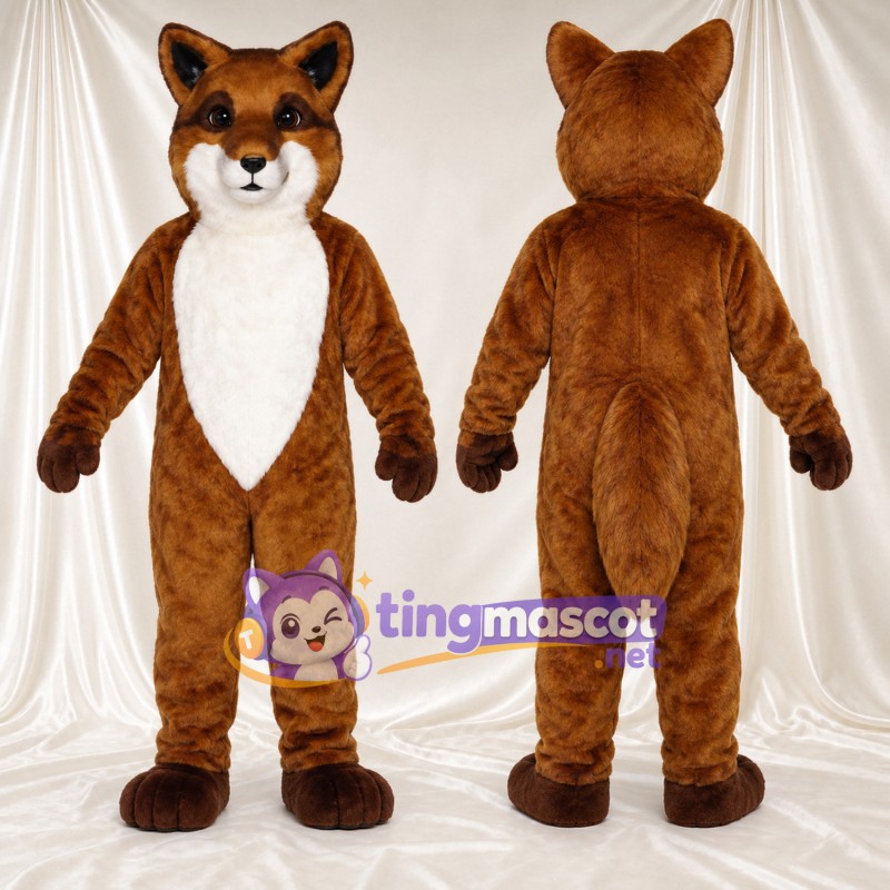Brown Fox Mascot Costume - Leaf-Shaped White Belly and White Cheeks