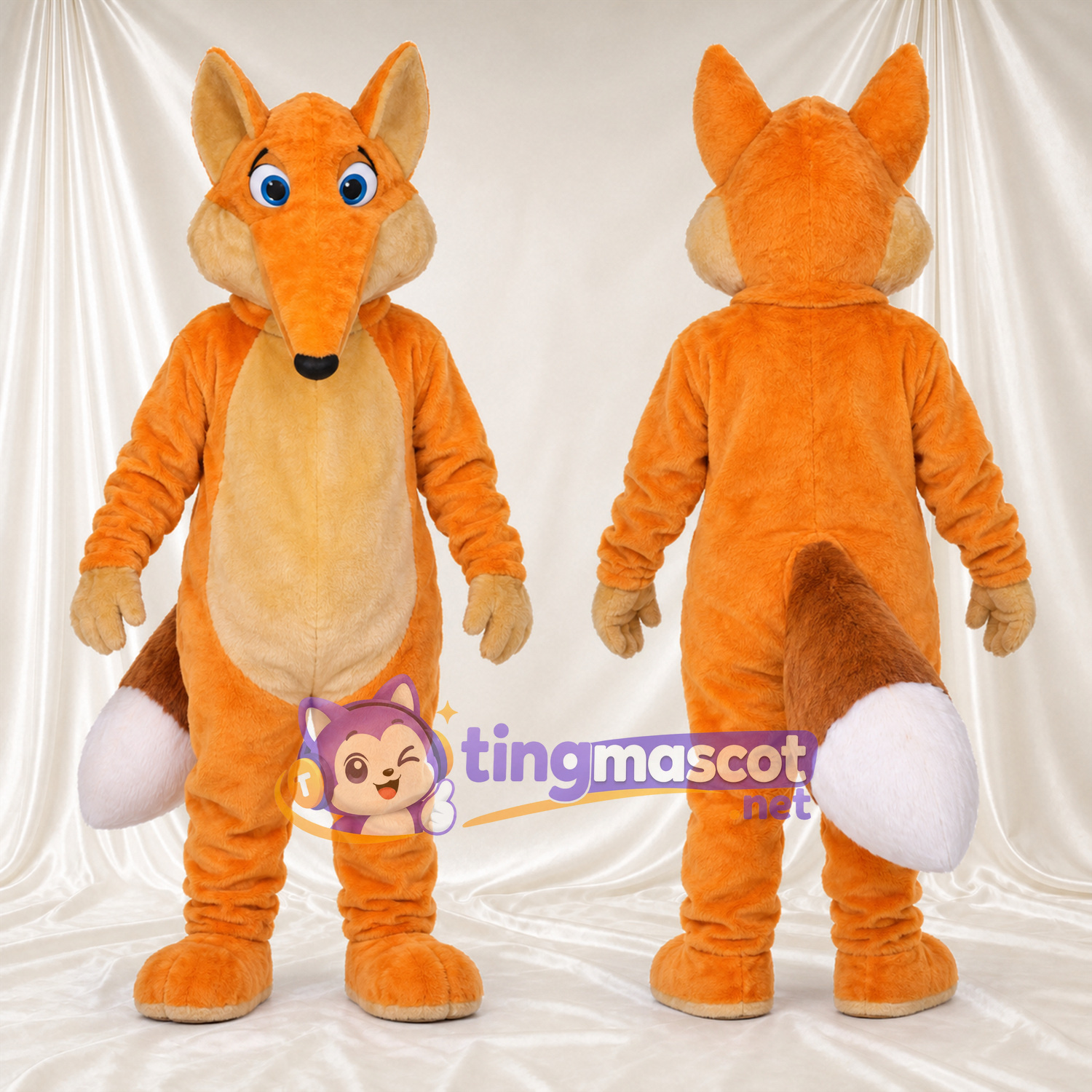 Maskottchenkostüm Fuchs – orange – Lange Schnauze; Augen (blau) Maskottchenkostüm Fuchs – orange – Lange Schnauze; Augen (blau)
