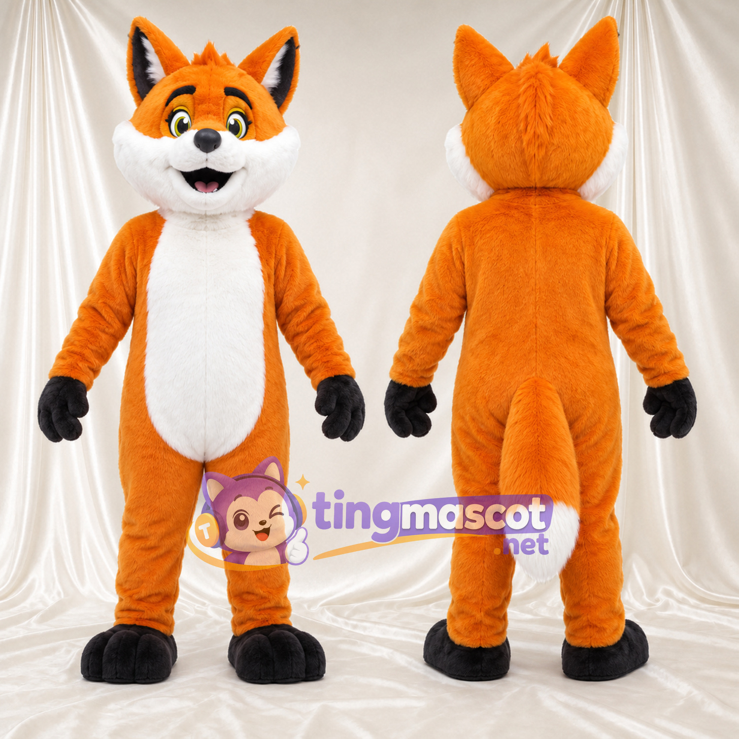 Costume de mascotte Renard – orange – Bout de la queue (blanc); Gants (noir) Costume de mascotte Renard – orange – Bout de la queue (blanc); Gants (noir)