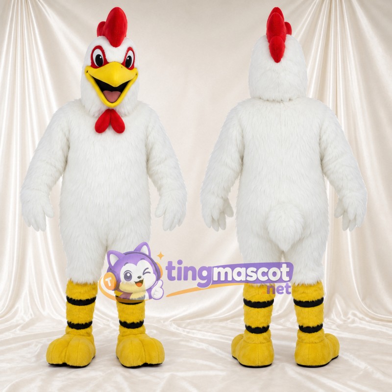 Costume de mascotte Poule – blanc – Jambes rayées