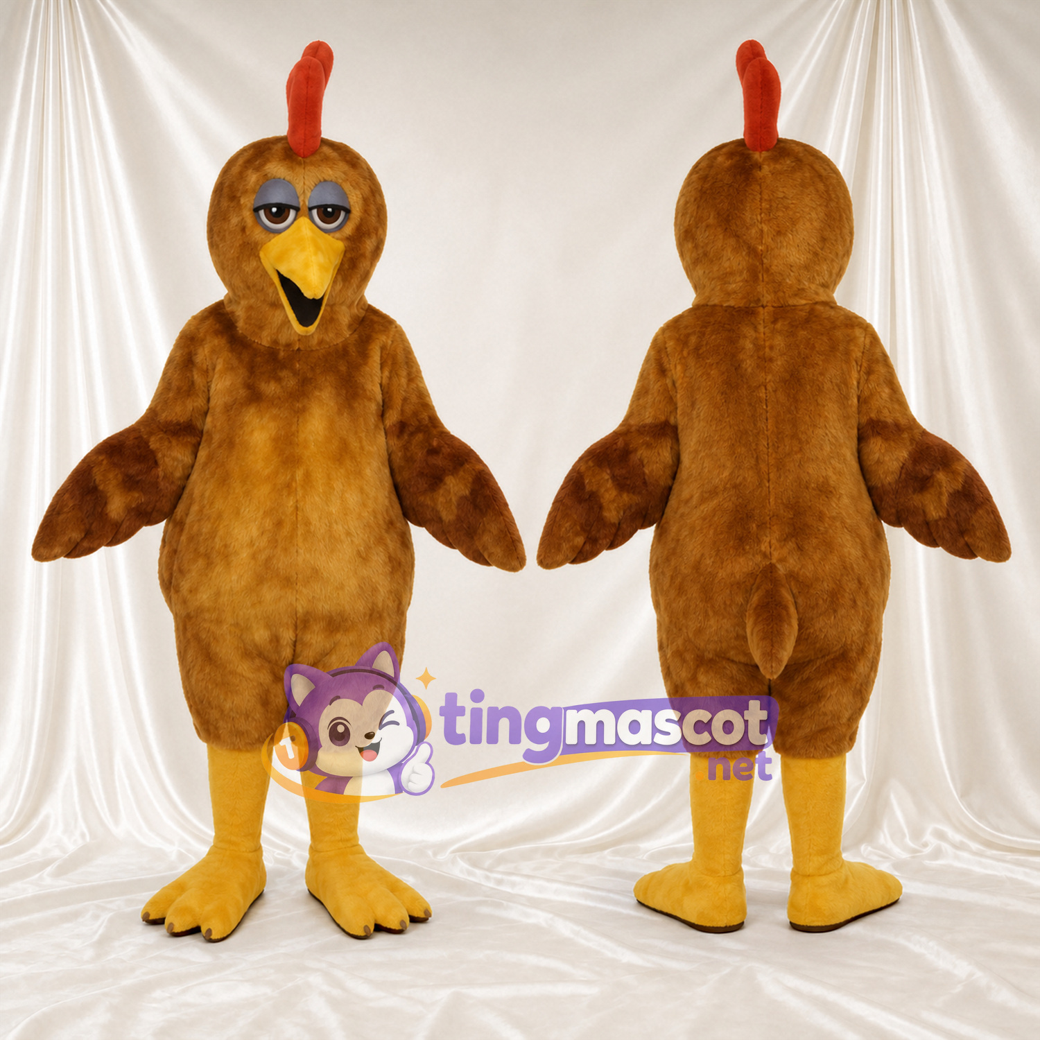 Brown Chicken Mascot Costume - Red Comb and Yellow Legs Brown Chicken Mascot Costume - Red Comb and Yellow Legs