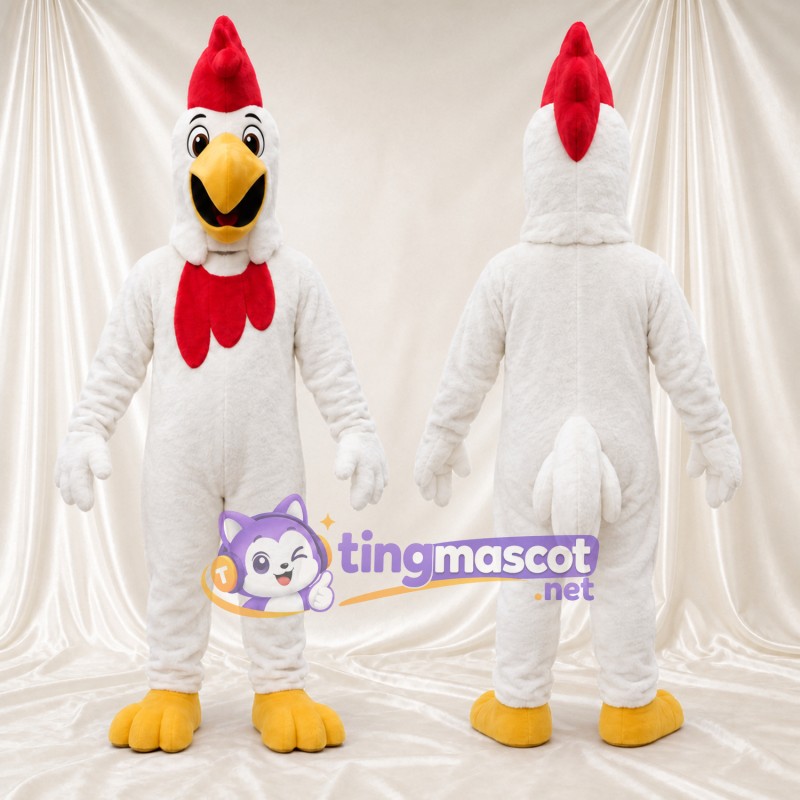 Costume de mascotte Poule – blanc – Bouche ouverte