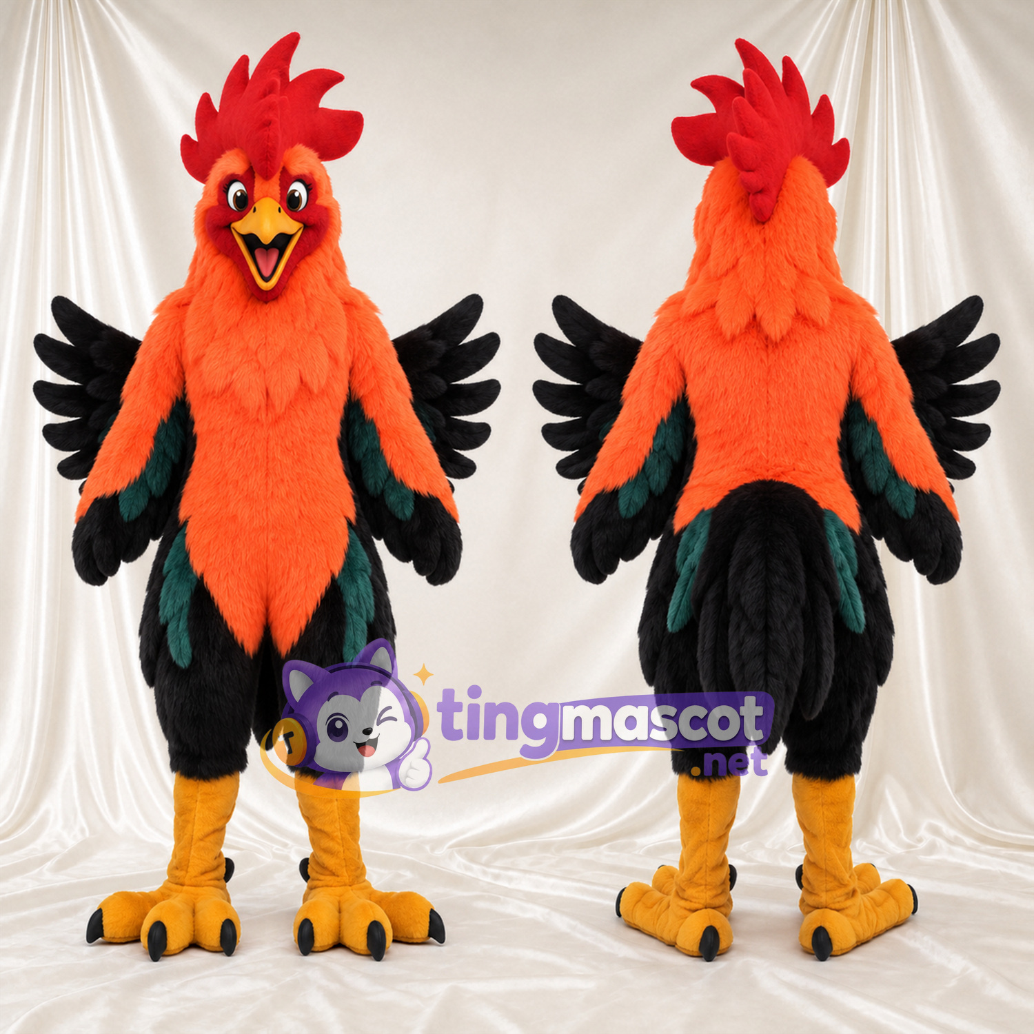 Orange and Black Rooster Mascot Costume Orange and Black Rooster Mascot Costume
