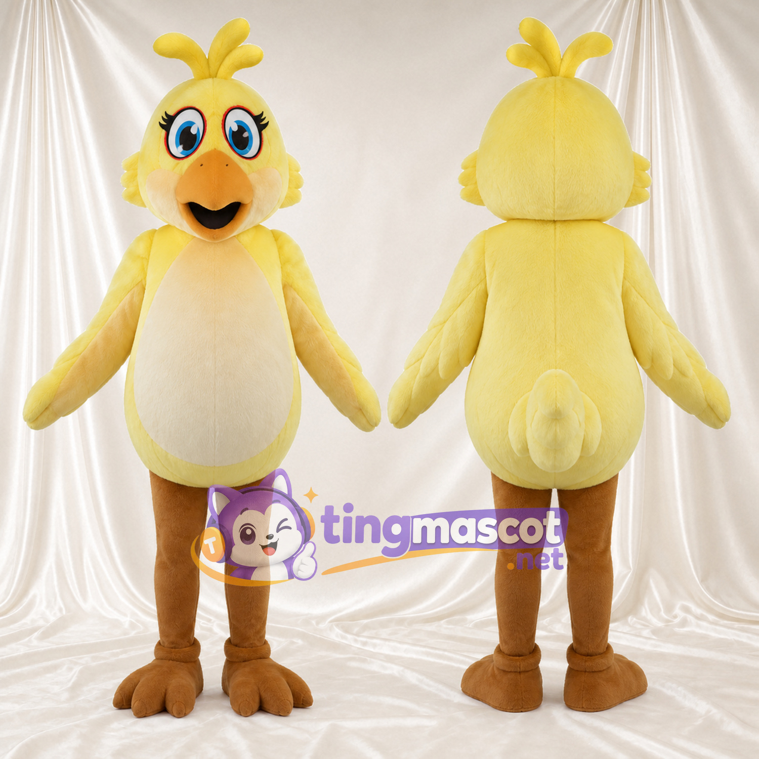 Maskottchenkostüm Huhn – gelb – Bauch (creme); Füße (braun) Maskottchenkostüm Huhn – gelb – Bauch (creme); Füße (braun)