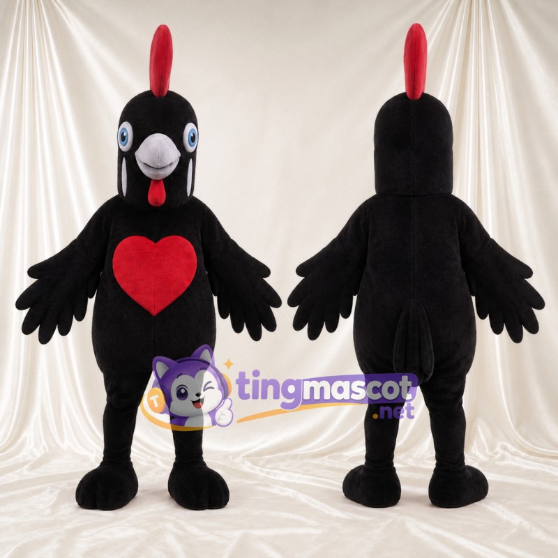 Black Chicken Mascot Costume - Red Heart on Chest