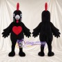 Black Chicken Mascot Costume - Red Heart on Chest