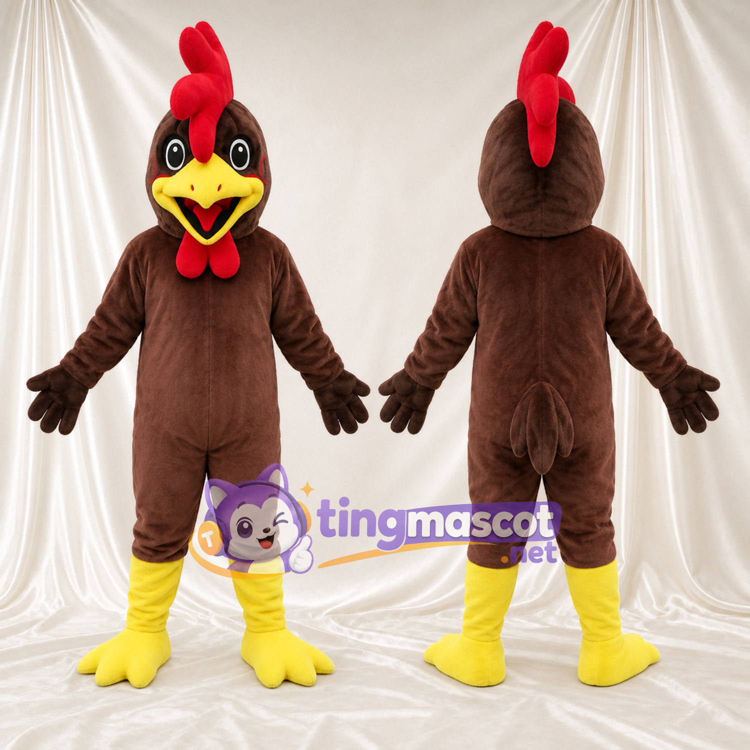 Brown Chicken Mascot Costume - Yellow Feet and Red Comb Brown Chicken Mascot Costume - Yellow Feet and Red Comb
