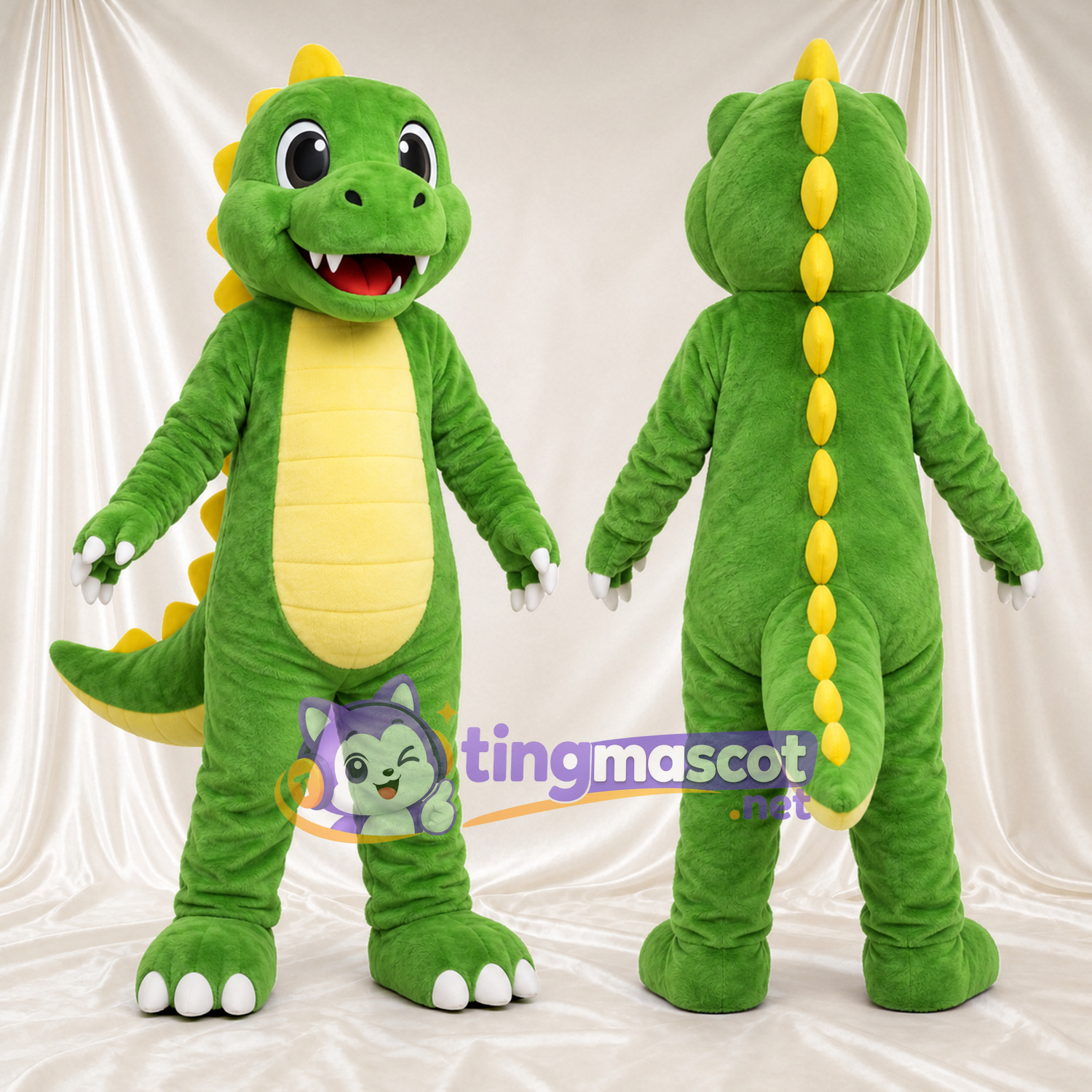 Costume de mascotte Dinosaure – vert – Ventre (jaune); Pointes Costume de mascotte Dinosaure – vert – Ventre (jaune); Pointes