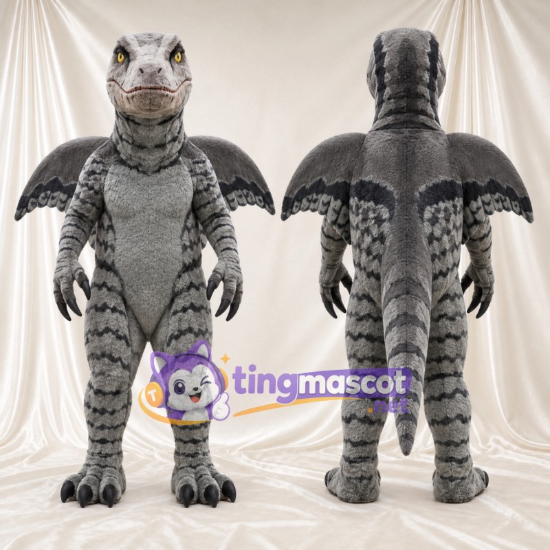 Maskottchenkostüm Drache – grau – Flügel