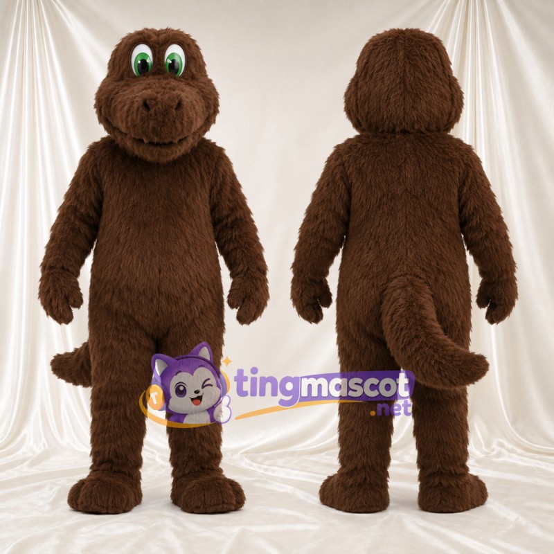 Costume de mascotte Dinosaure – marron – Longue queue; Yeux (vert)