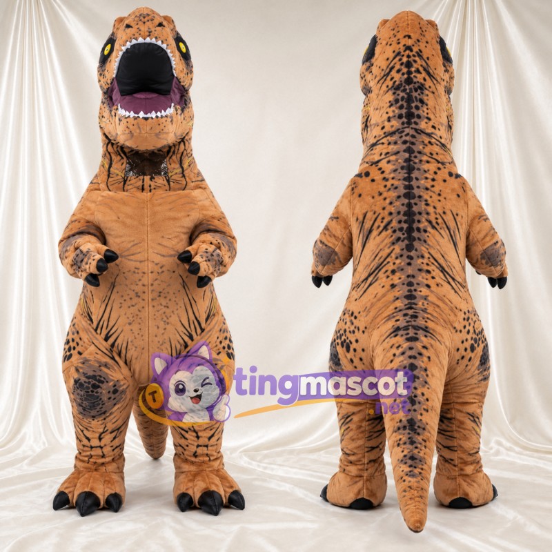 Costume de mascotte Dinosaure – marron – Griffes (noir); Bouche ouverte