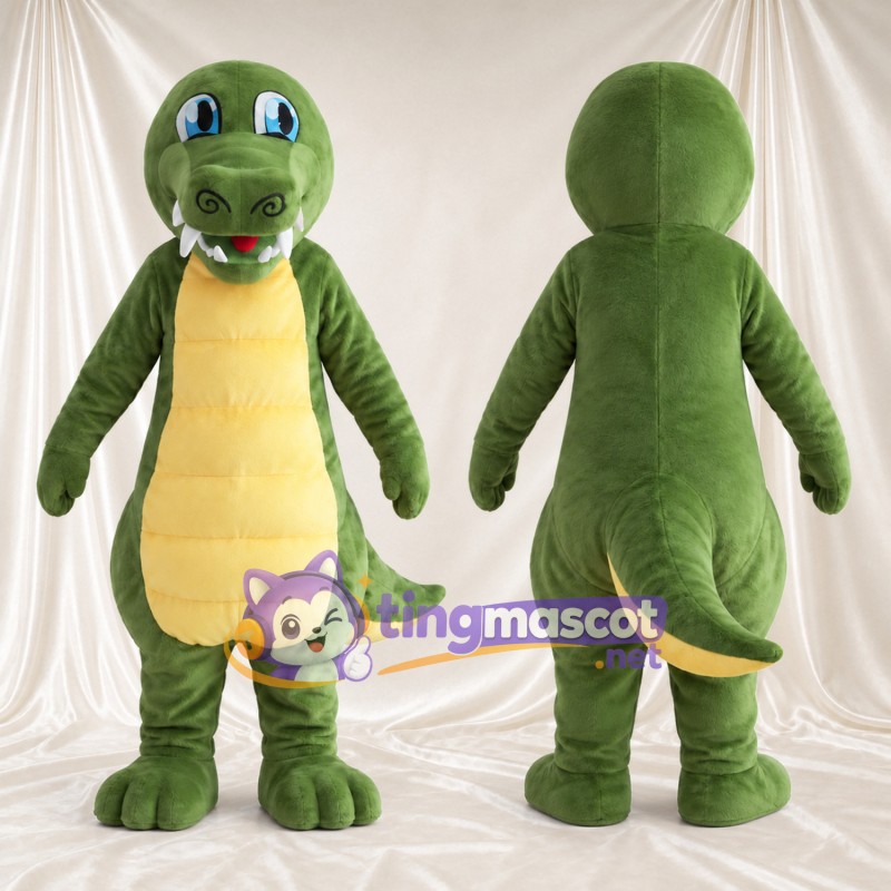 Costume de mascotte Dinosaure – vert – Ventre (jaune); Yeux (bleu)