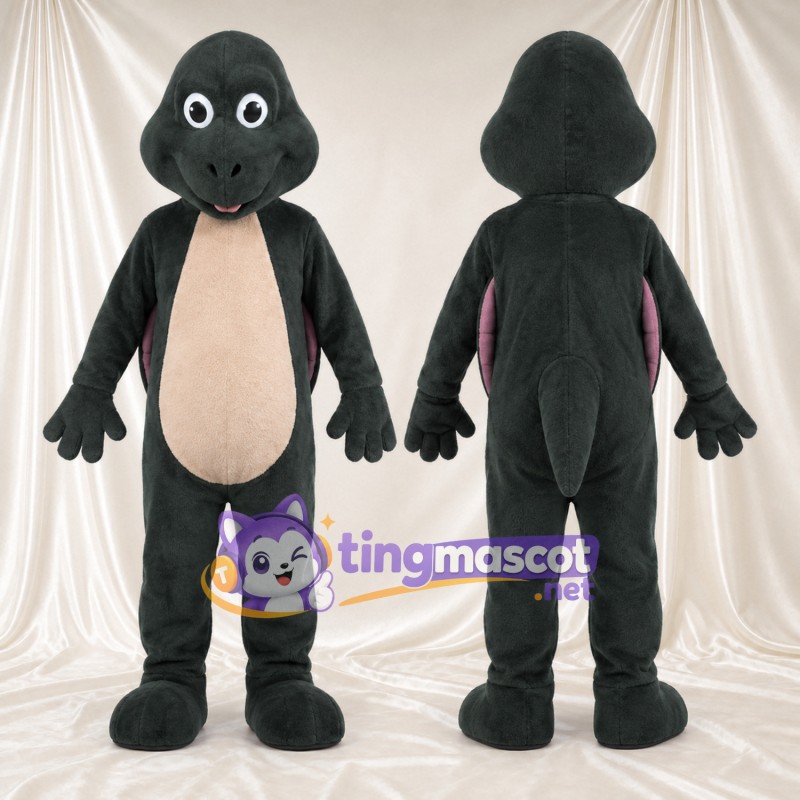 Black Dinosaur Mascot Costume - Cream Belly