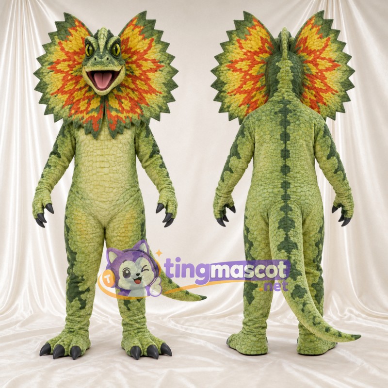 Costume de mascotte Dinosaure – vert – Collerette (orange)