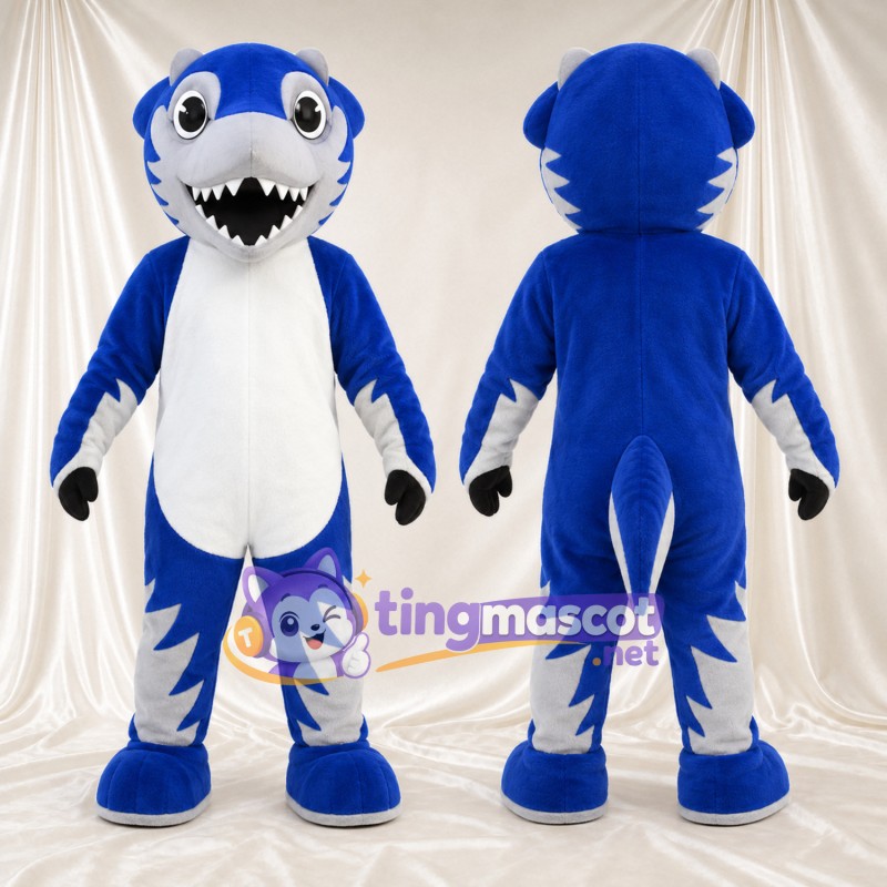 Costume de mascotte Requin – bleu – Ventre (blanc); Mains (blanc)