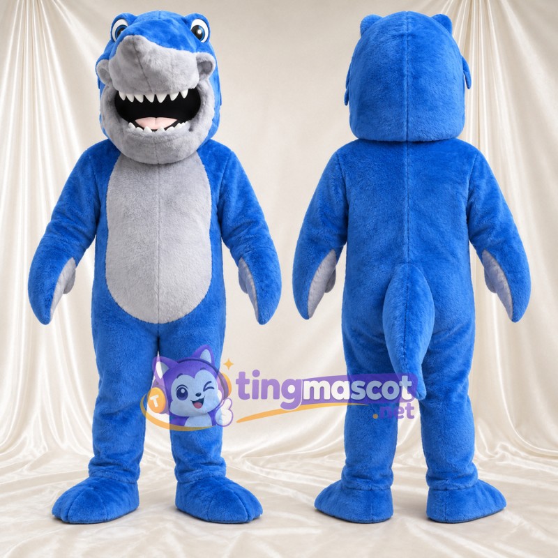 Blue Shark Mascot Costume - White Belly and Round Head