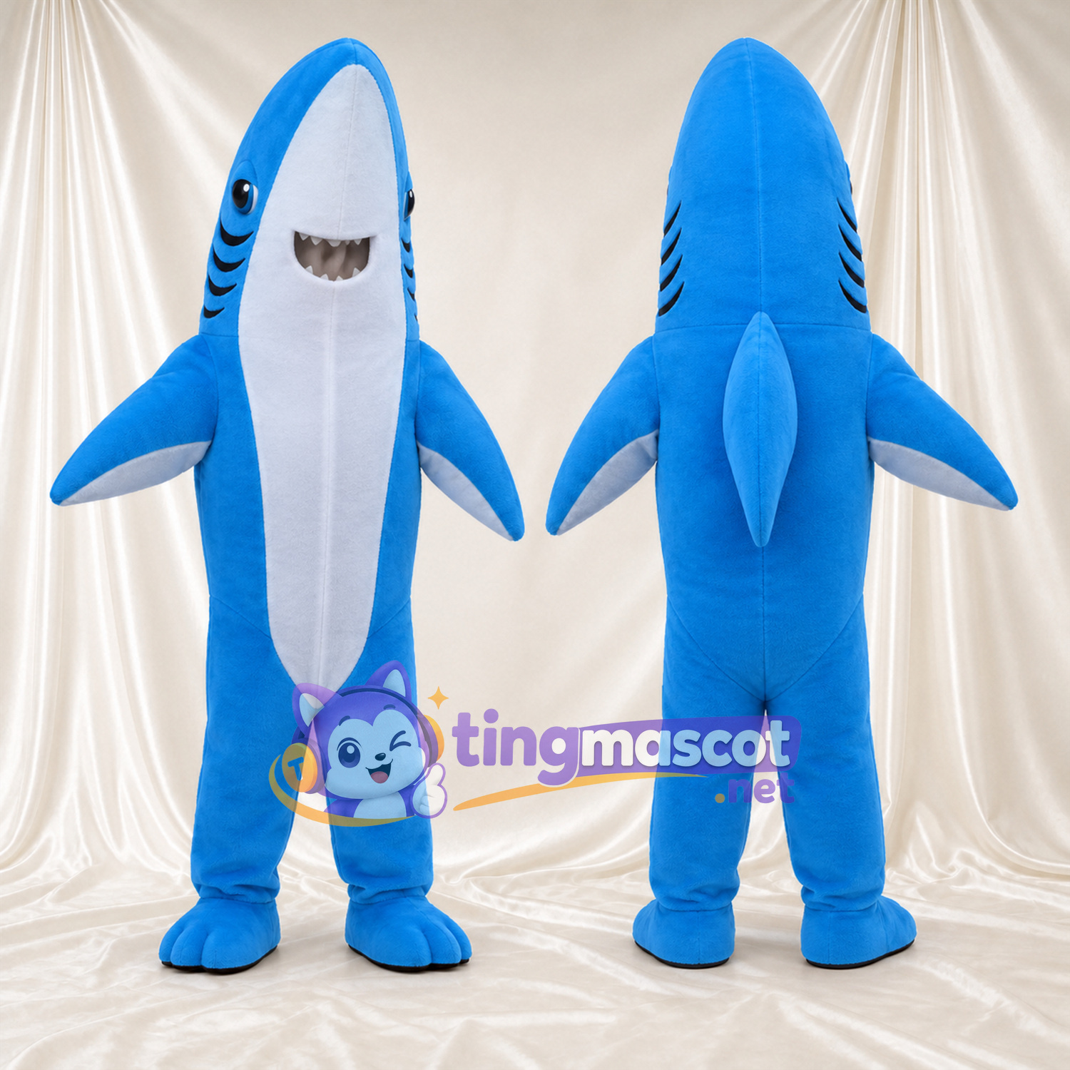 Blue Shark Mascot Costume - White Belly and Pointed Top Blue Shark Mascot Costume - White Belly and Pointed Top