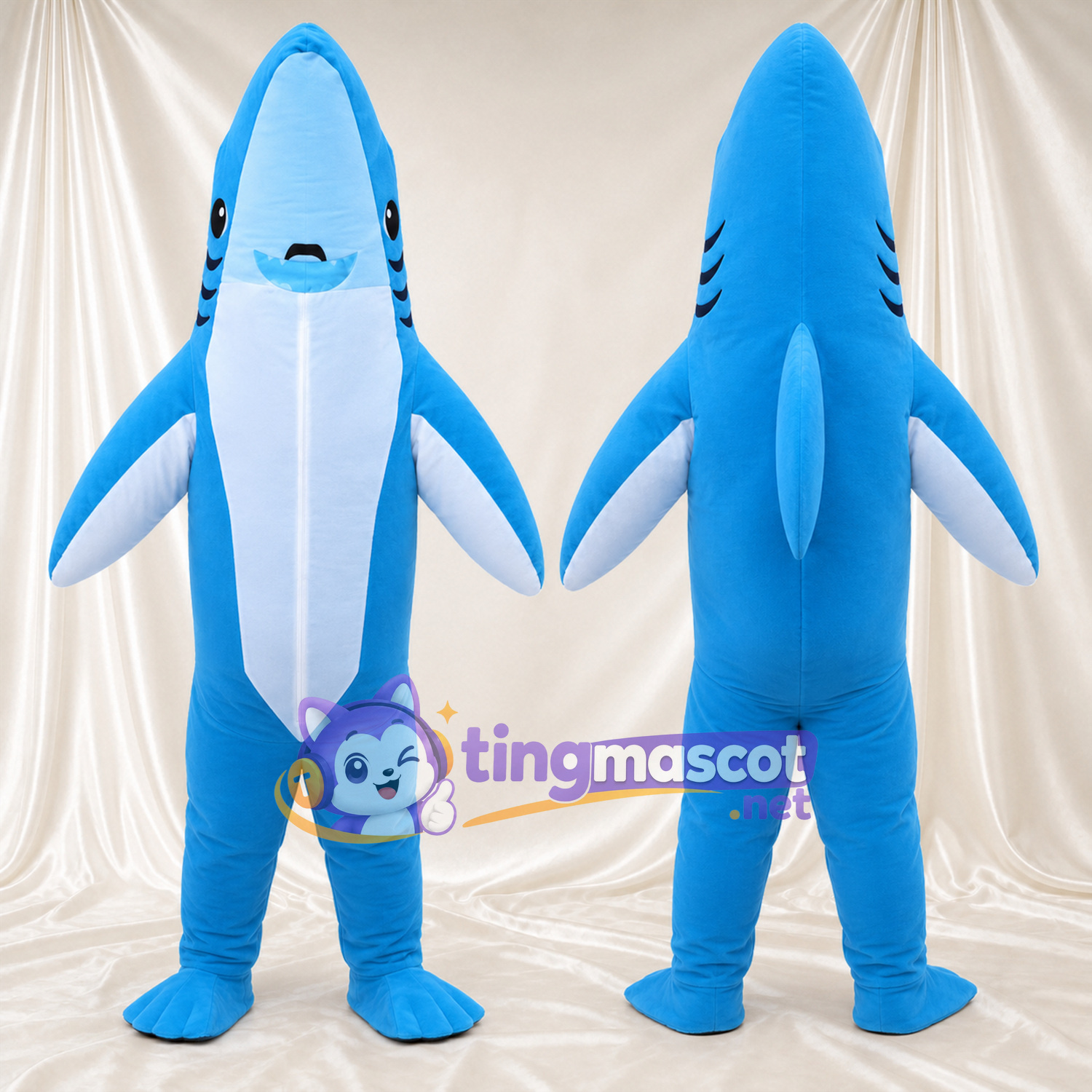 Blue Shark Mascot Costume - White Belly and Black Gill Markings Blue Shark Mascot Costume - White Belly and Black Gill Markings