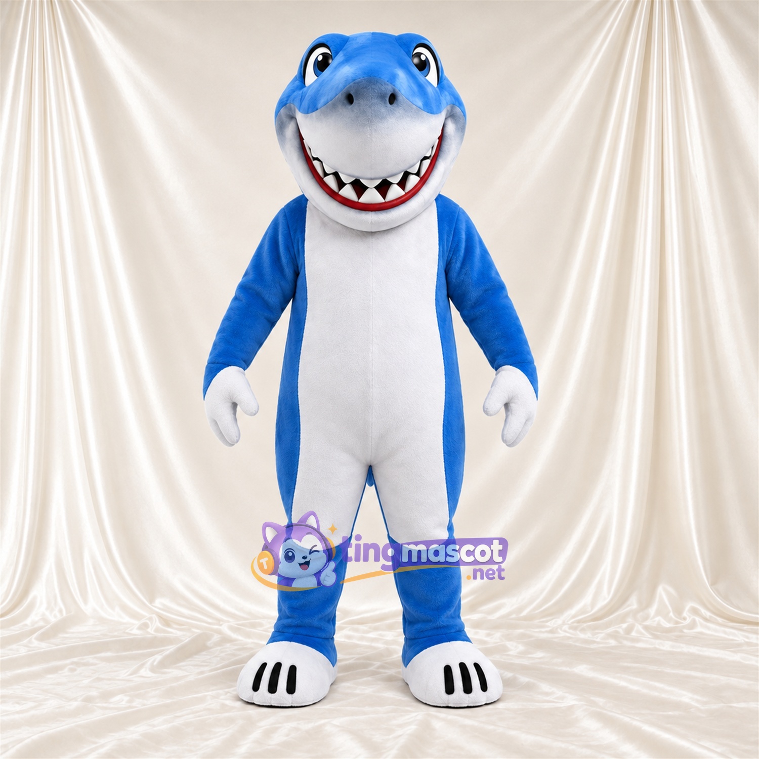 Costume de mascotte Requin – bleu – Gants (blanc); Pieds (blanc) Costume de mascotte Requin – bleu – Gants (blanc); Pieds (blanc)