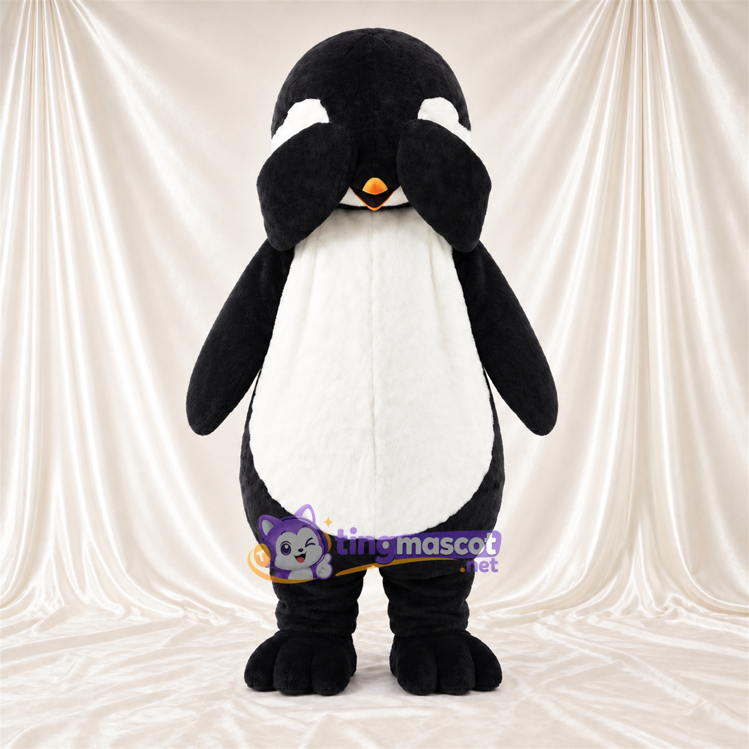Maskottchenkostüm Pinguin – schwarz / weiß – Runder Bauch; Füße (schwarz) Maskottchenkostüm Pinguin – schwarz / weiß – Runder Bauch; Füße (schwarz)