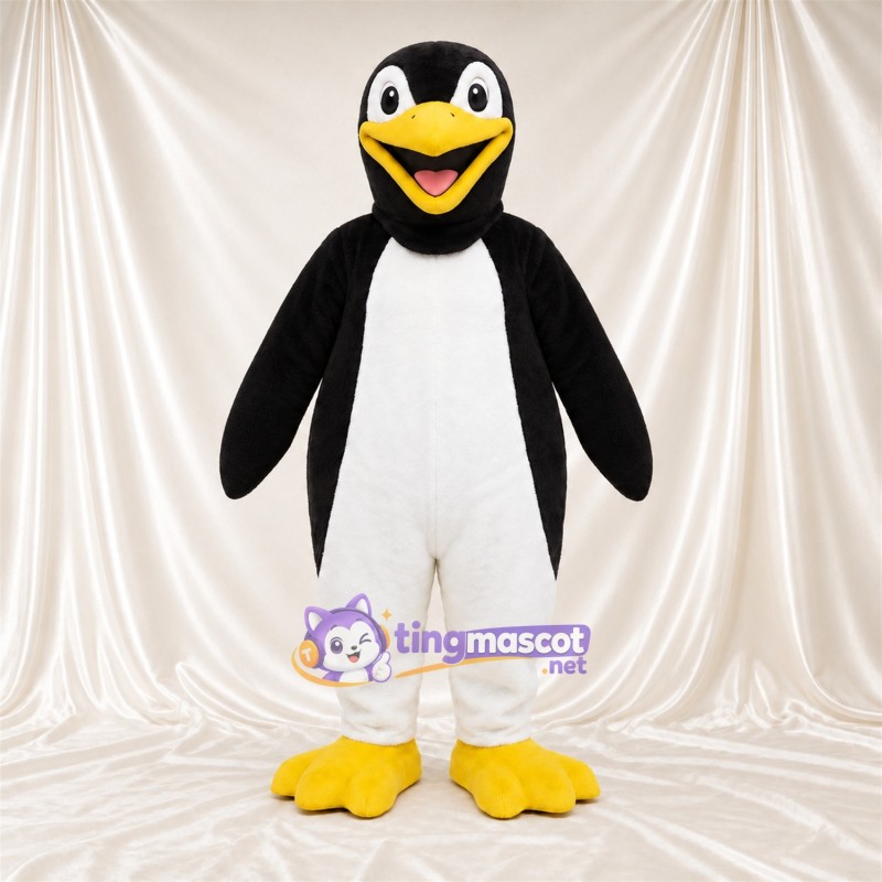 Costume de mascotte Pingouin – noir / blanc – Pieds (jaune); Bas des jambes (blanc) Costume de mascotte Pingouin – noir / blanc – Pieds (jaune); Bas des jambes (blanc)
