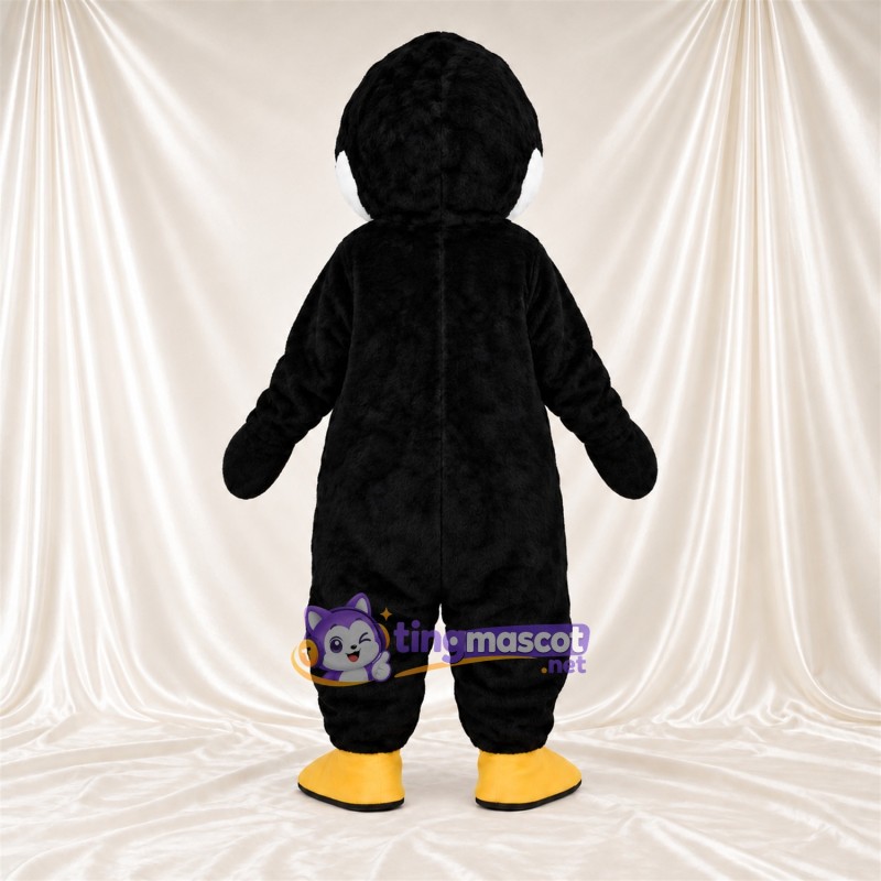 Costume de mascotte Pingouin – noir / blanc – Pieds (jaune); Visage (blanc) Costume de mascotte Pingouin – noir / blanc – Pieds (jaune); Visage (blanc)