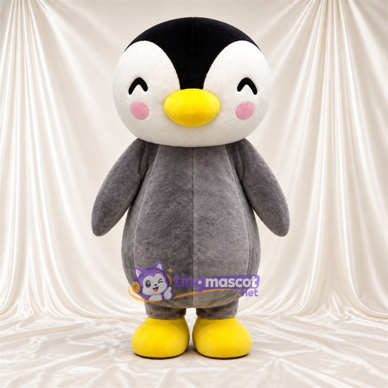 Costume de mascotte Pingouin – gris – Visage (blanc) Costume de mascotte Pingouin – gris – Visage (blanc)
